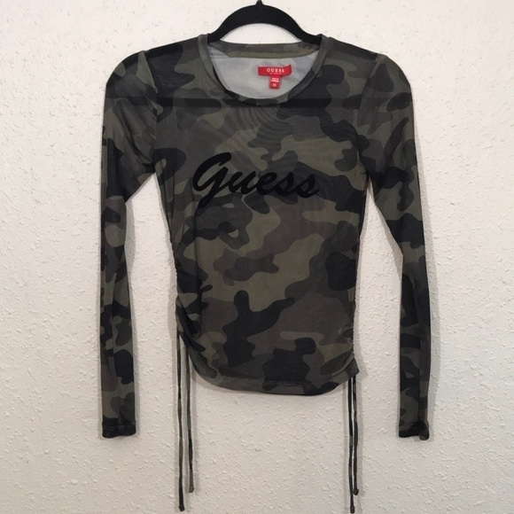 Guess Sheer Camouflage Insignia Baby Cinched Side Tee size XS - Picture 1 of 7